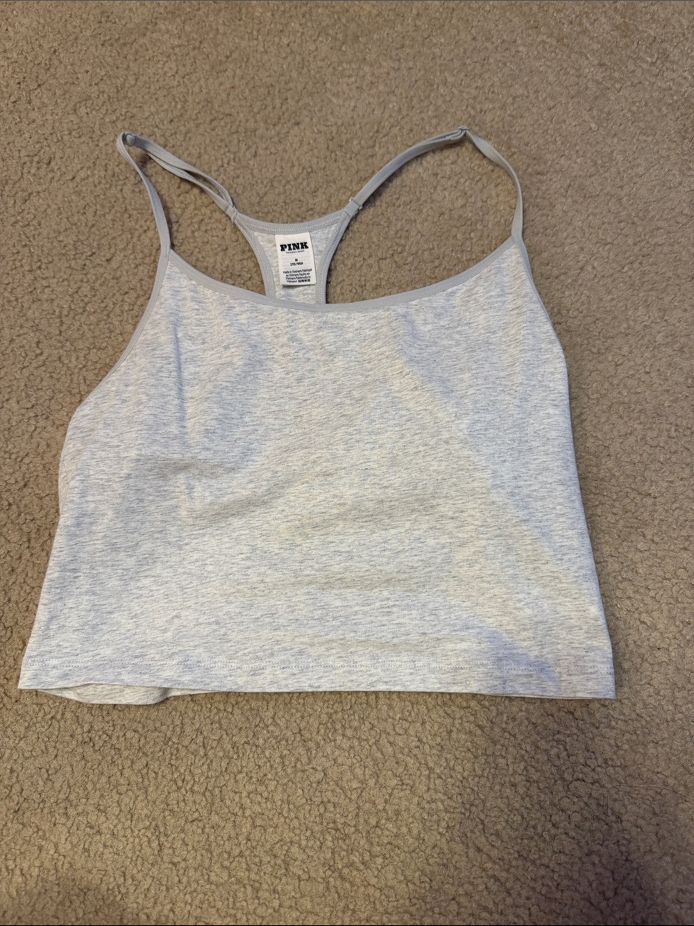 PINK Racerback Crop Tank Top - Light Heather Gray